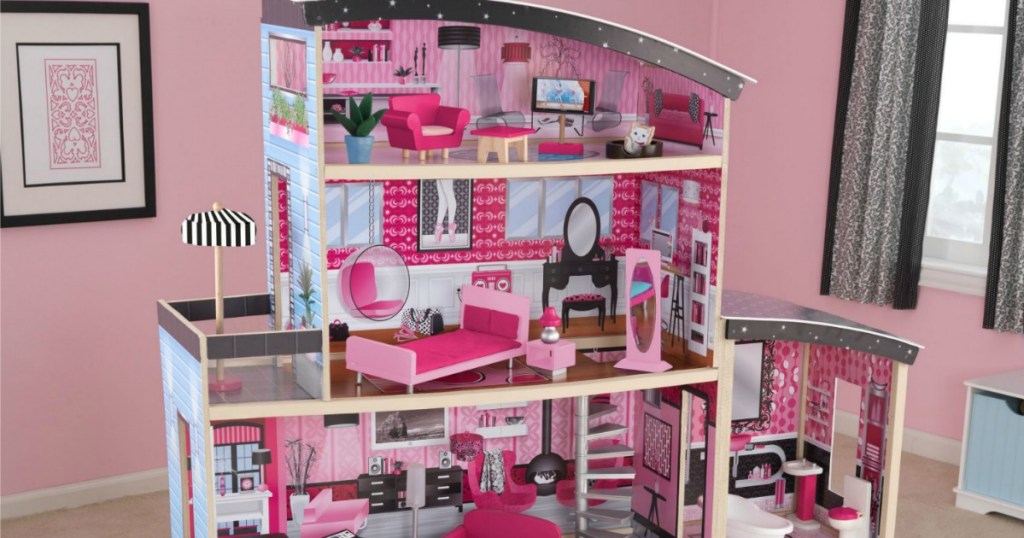 Sparkle Mansion Dollhouse set up in girl's room