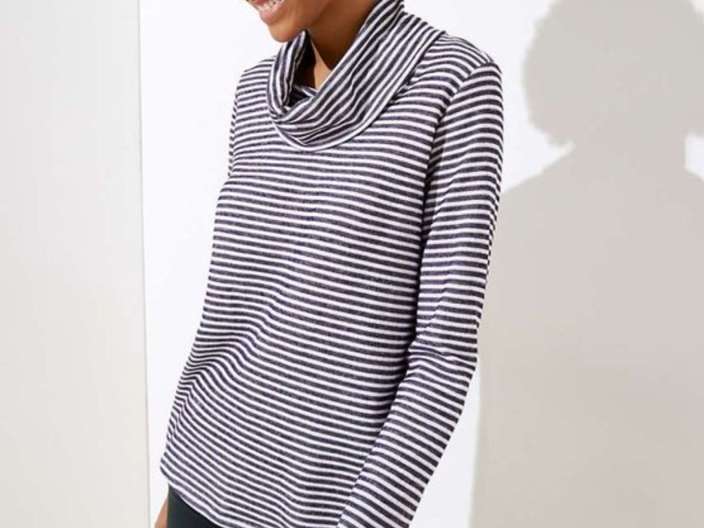 Striped Knit Cowlneck Top