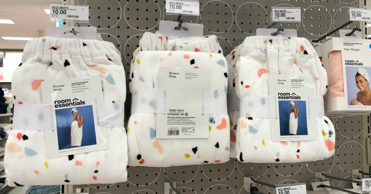Room Essentials Bath Body Wrap hanging on end cap at Target