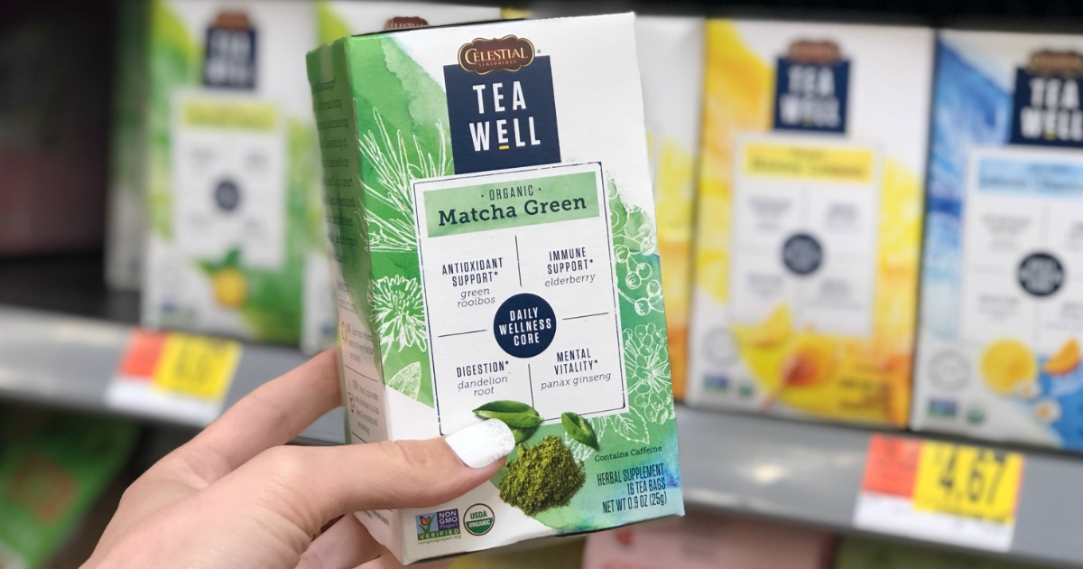 hand holding TeaWell Matcha Green Tea Box