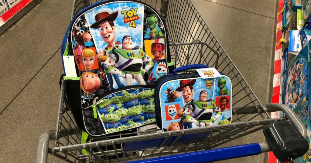 Toy Story 4- themed backpack and lunchbox in cart at ALDI