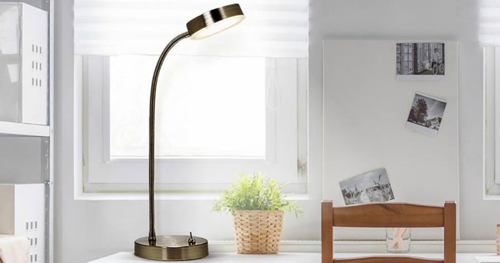 Stainless Steel desk lamp on desk top 