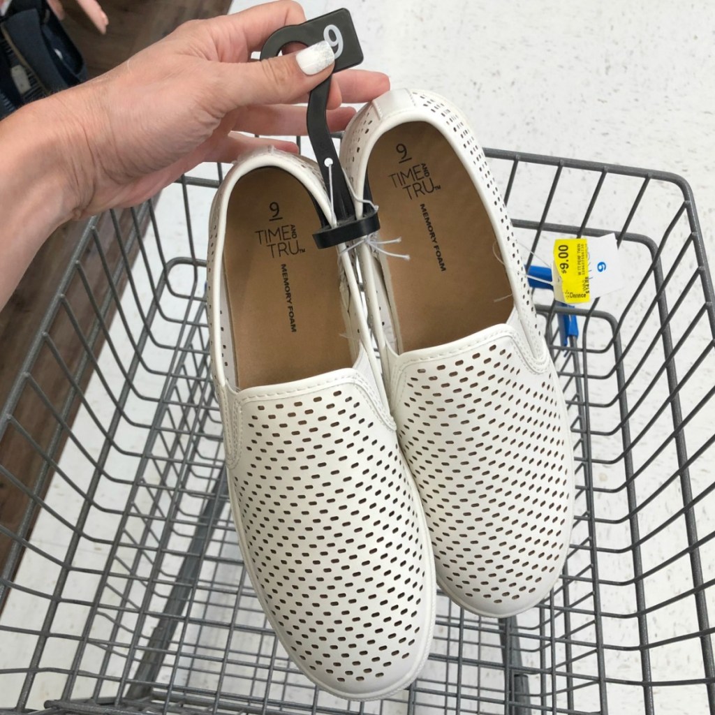 White slip on shoes in cart at Walmart