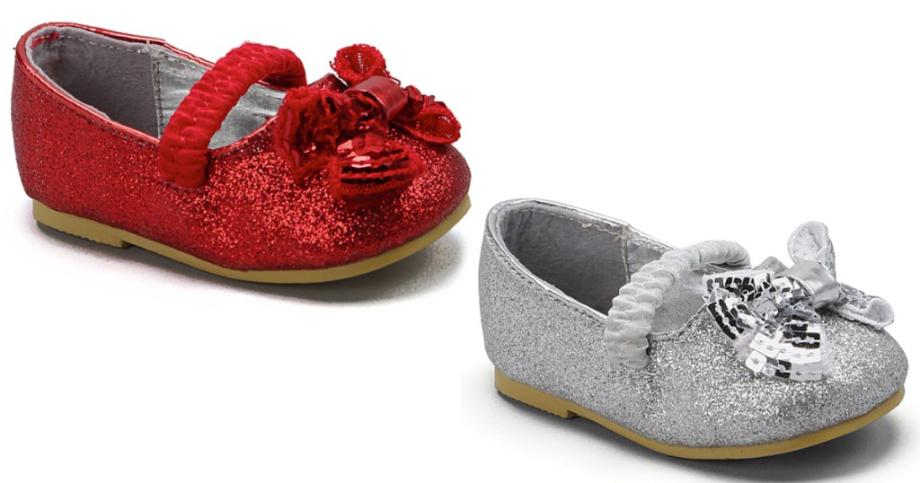 girls red and silver bow flats zulily