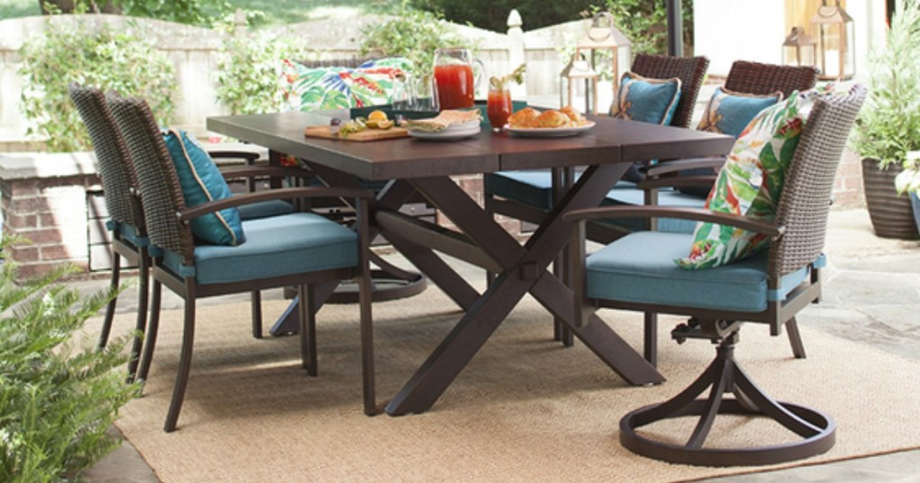 Rectangle Dining Table and chairs on outdoor rug