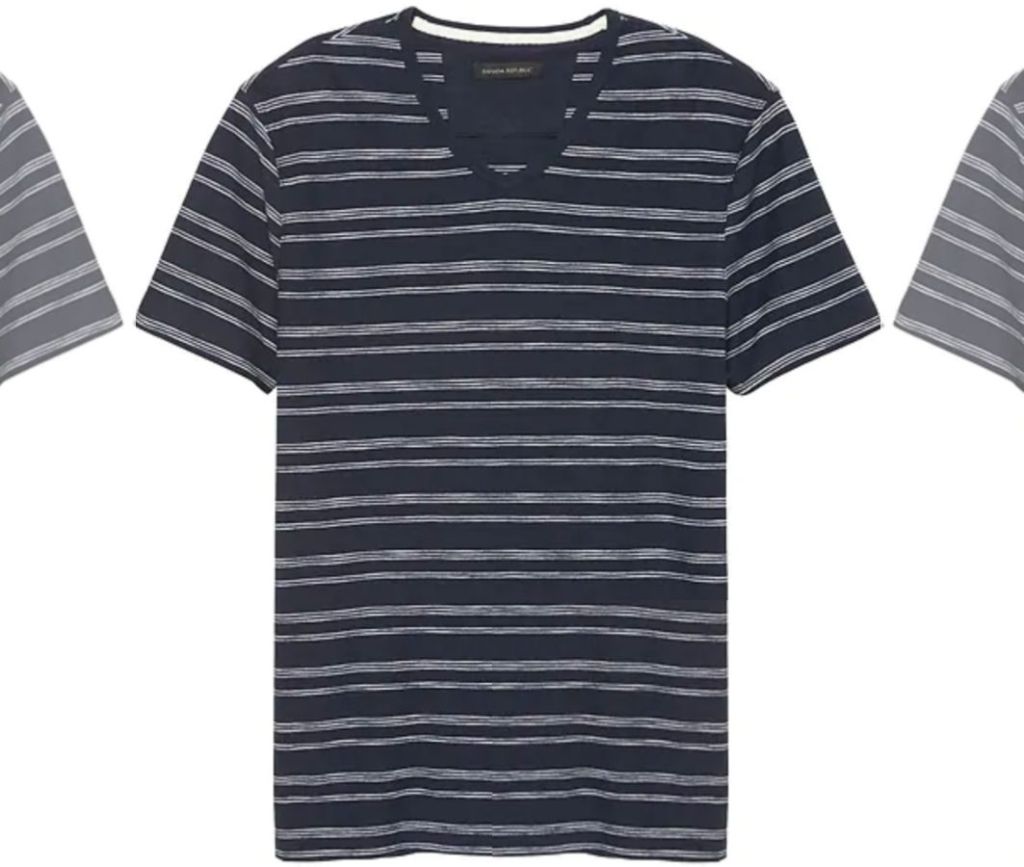 banana republic mens v-neck shirt in navy and white stripes