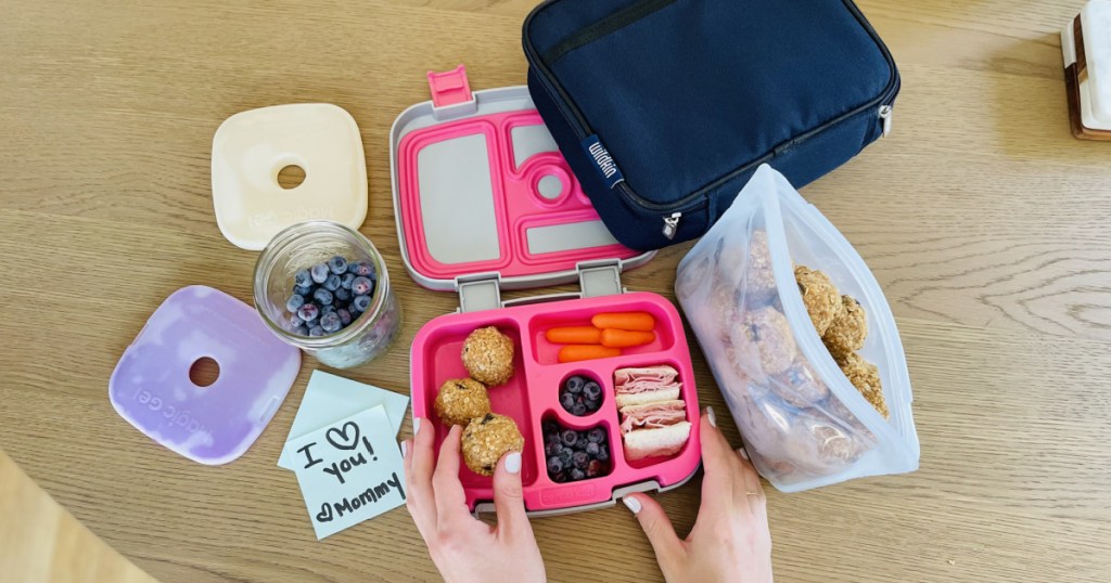 Kid's Bentgo lunchbox with packed school lunch ingredients