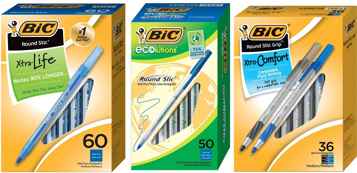 bic xtra life, ecolutions and xtra comfort pens
