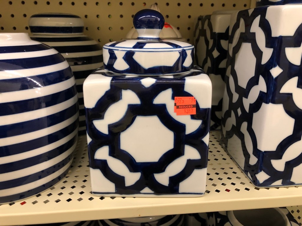 blue and white cookie jar at hobby lobby