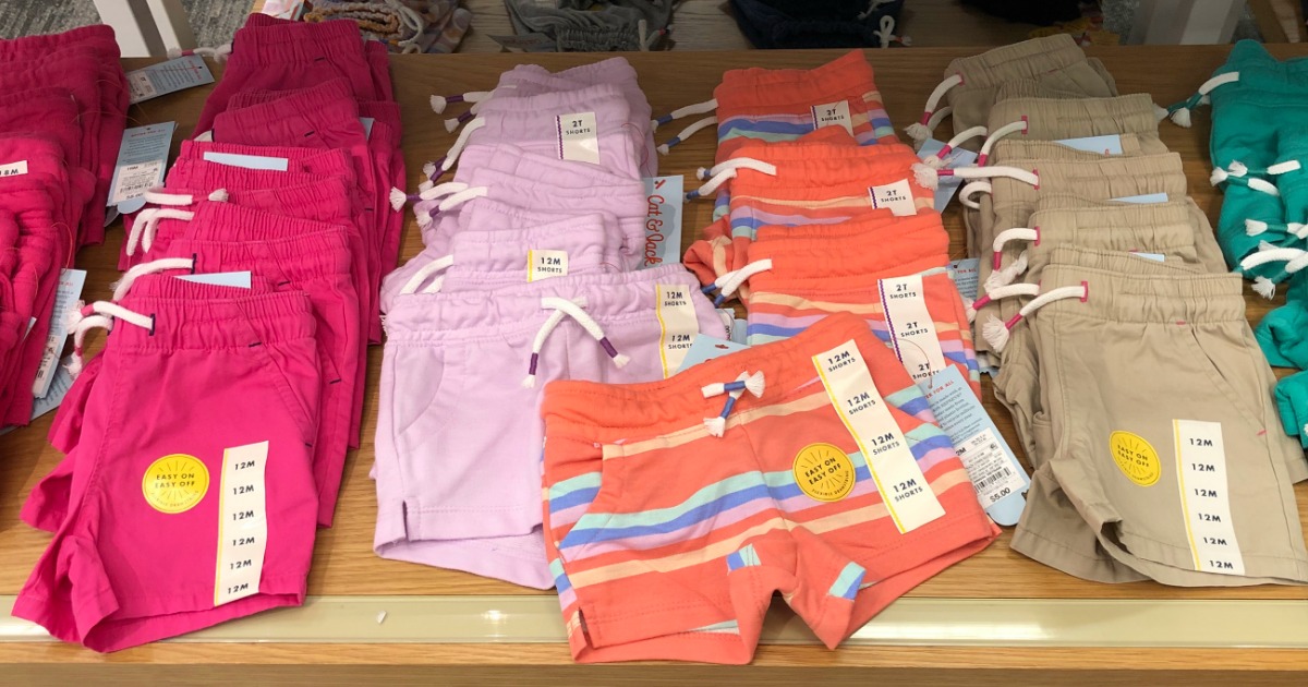 colorful cat and jack kids shorts on a Target shelf