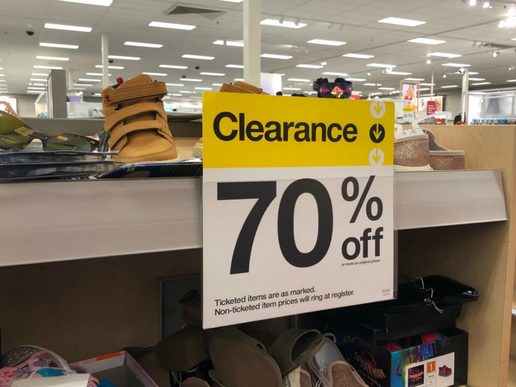 store shelf with big tag that says clearance