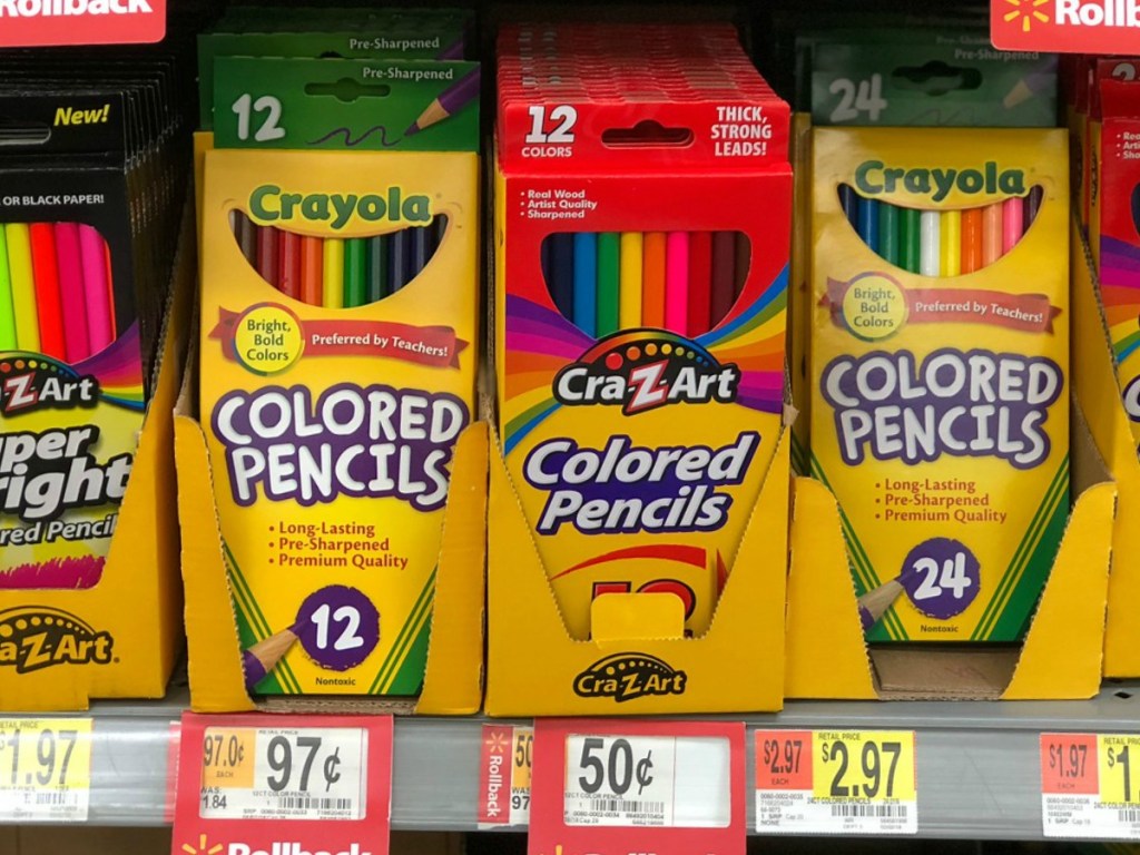 store shelf showing colored pencils