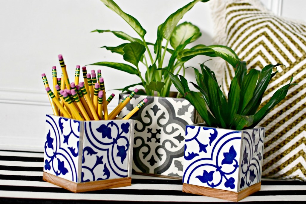 diy ceramic tile cube planter or pencil holder craft for teacher