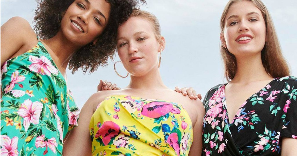 three women modeling floral prints