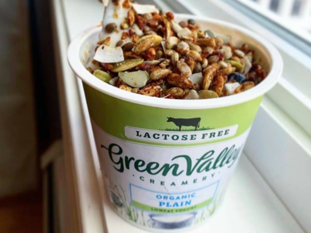 green valley creamery yogurt sitting on windowsill