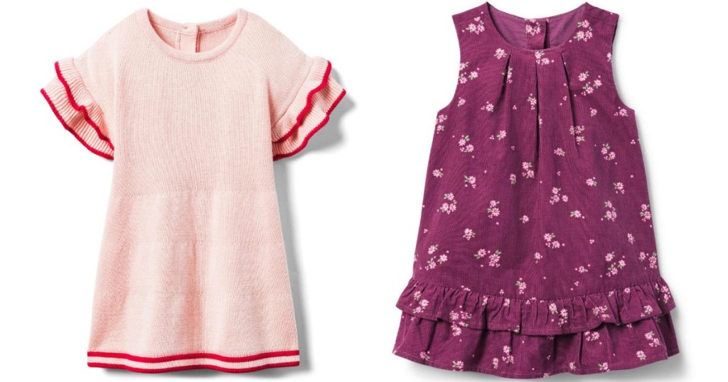 baby girls pale pink dress and purple flower dress