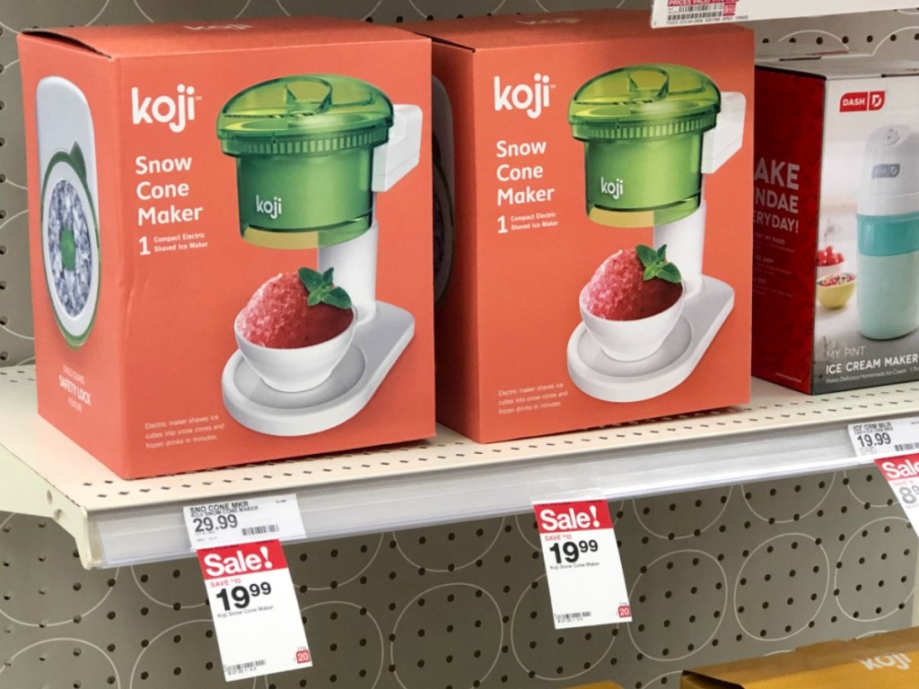 boxes of snow cone makers on the shelf at store
