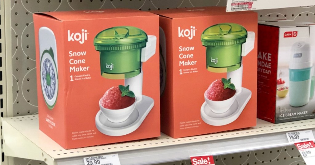 two koji snow cone makers in boxes on a Target store shelf