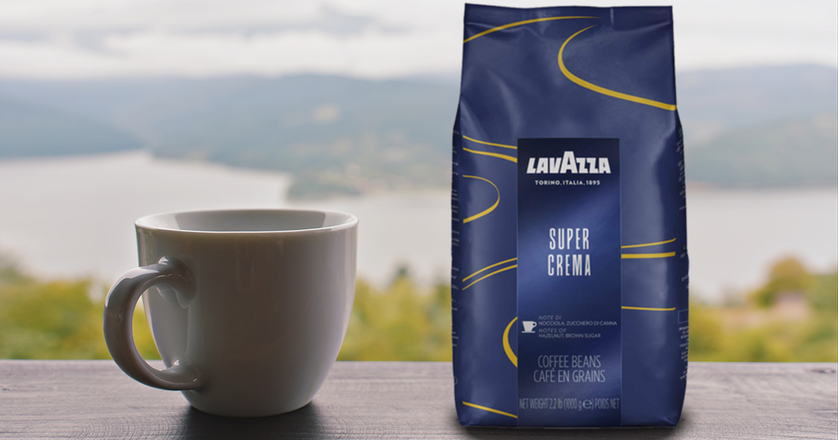 lavazza super crema coffee bag and cup