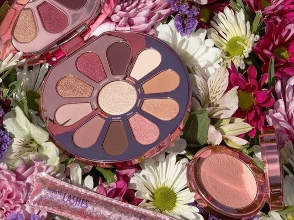 make up palette on flower petals