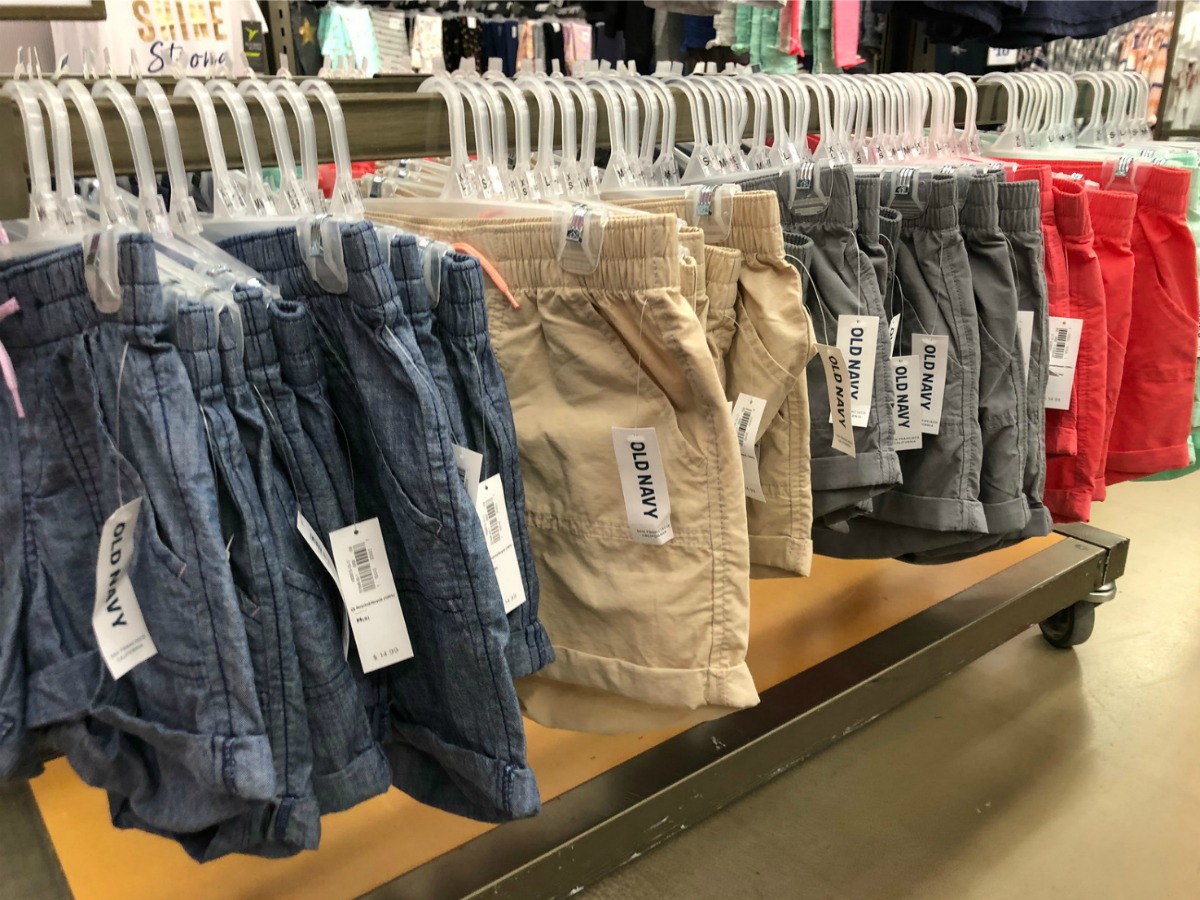 Old navy girls shorts hanging on rack