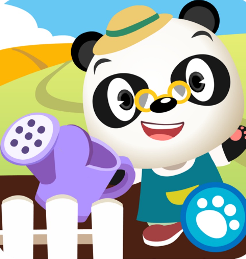 cartoon panda holding a watering can