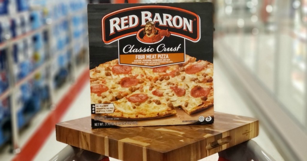 pizza on wood block