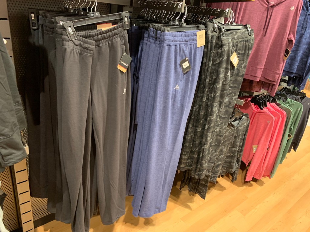 reebok fleece pants in grey and blue