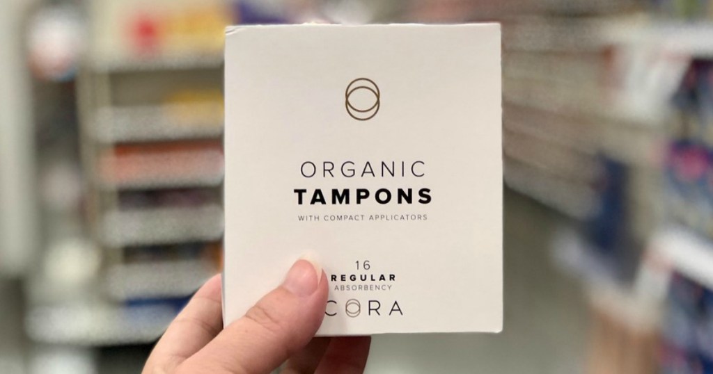 hand holding cora tampons at target