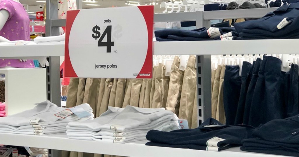 school uniform polos on display at target