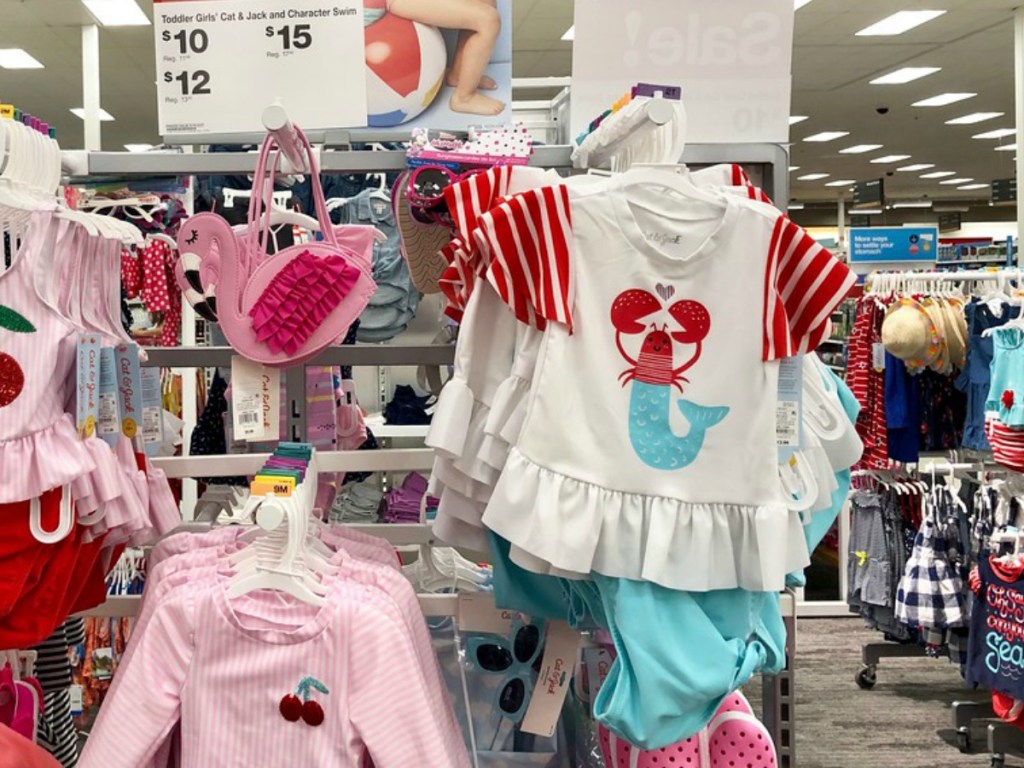 lobster rash guard set hanging in target store