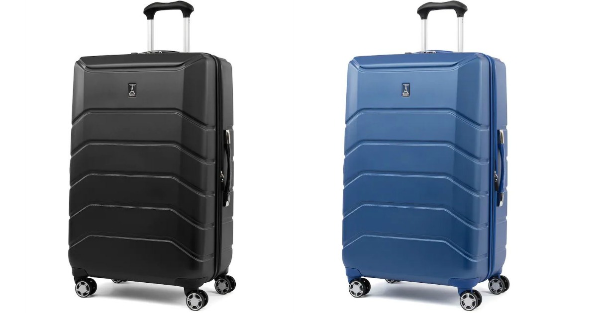 a blue and a black piece of luggage on white background