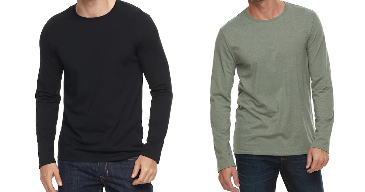 two men wearing Apt 9 Men's Basic Tees in black and gray