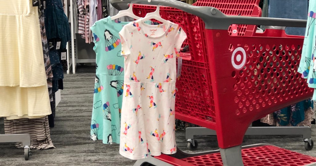 Cat & Jack Girls Dresses at Target hanging on shopping cart