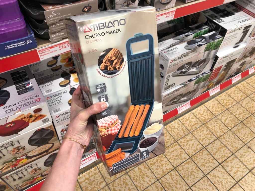 Woman holding Churro Maker at ALDI