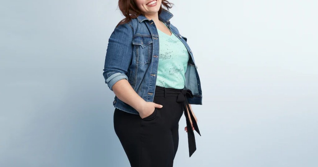 Woman wearing EVRI Plus Size apparel from Kohl's