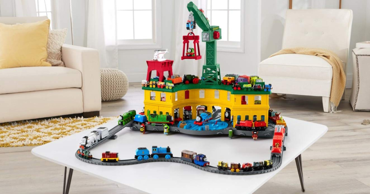 thomas and friends super station playset on table