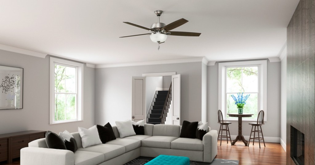 living room with ceiling fan