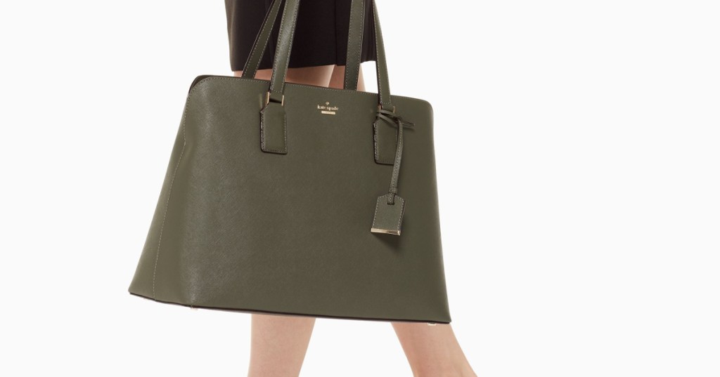 woman holding kate spade cameron street marybeth handbag in evergreen