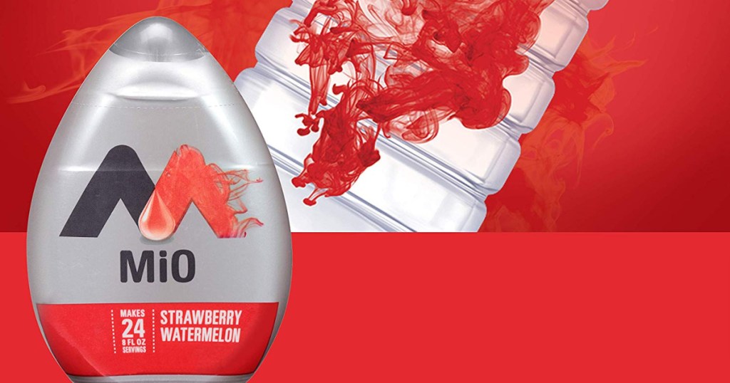 mio strawberry watermelon and water bottle