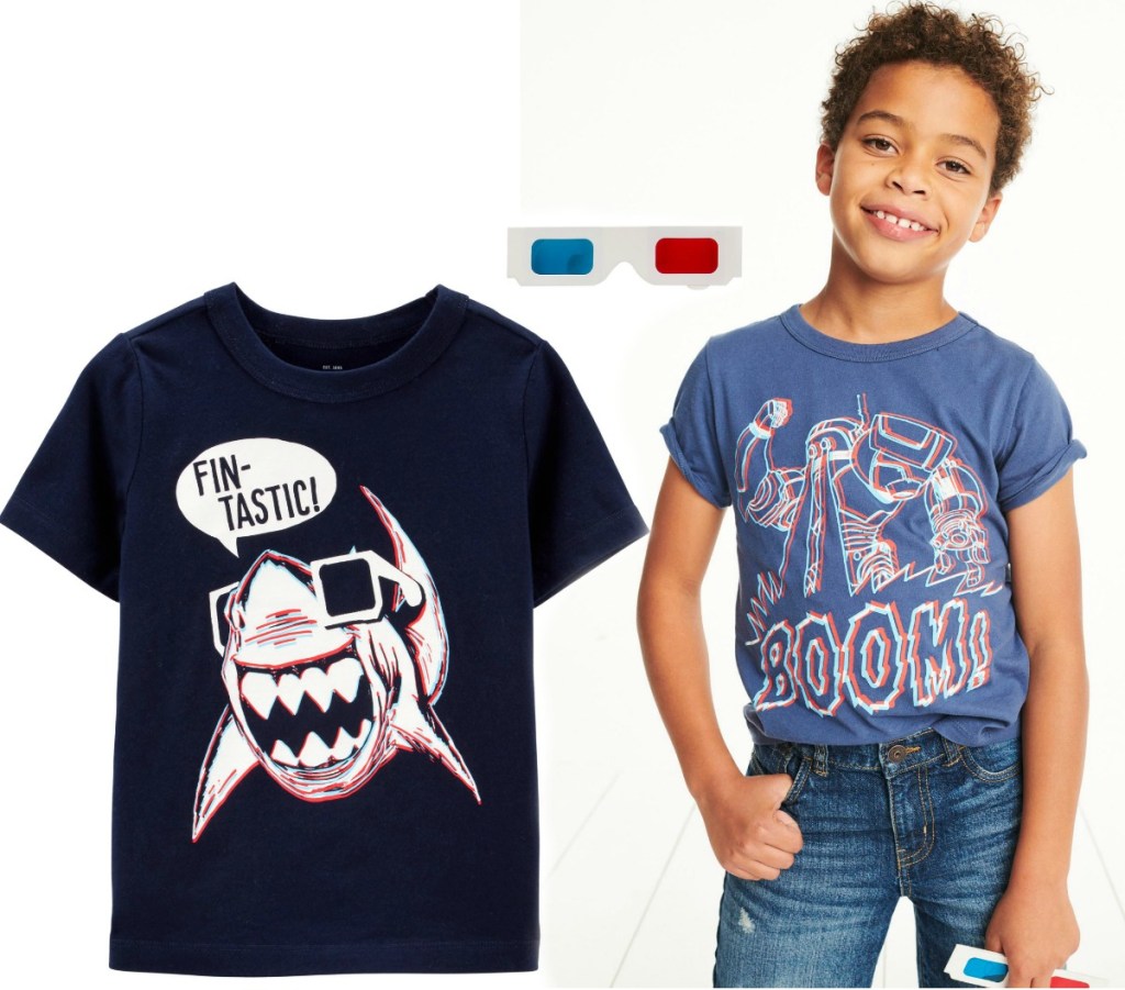 Kids wearing a 3D graphic tee from Carter's
