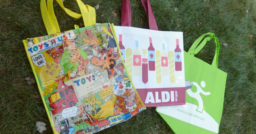 three reusable shopping bags