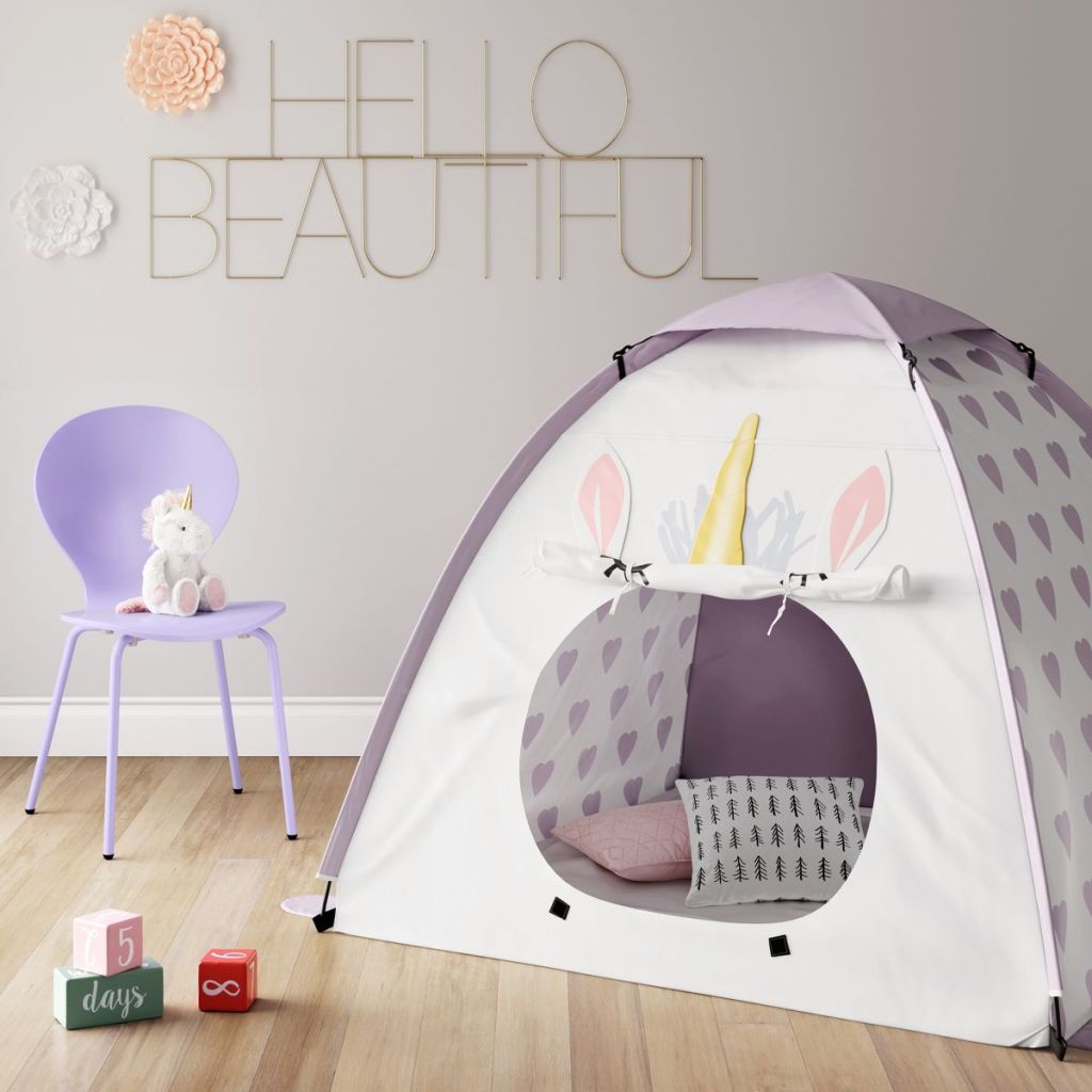 unicorn tent in playroom