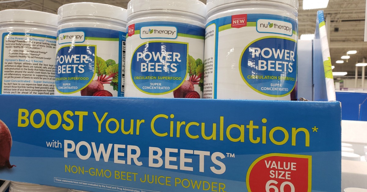 Store display of Nu-Therapy Power Beets Juice Powder at Sam's Club