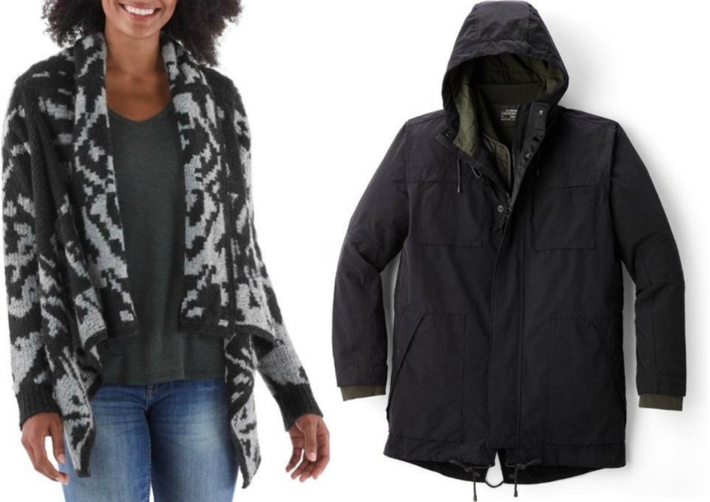 REI women's sweater and men's jacket