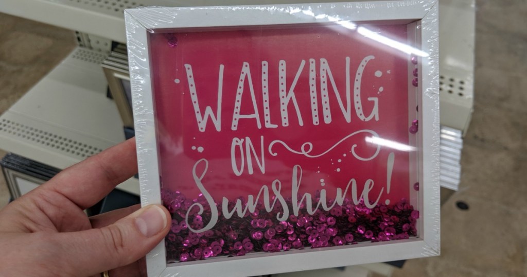 Dollar tree decor 3-D frame with sequins in pink