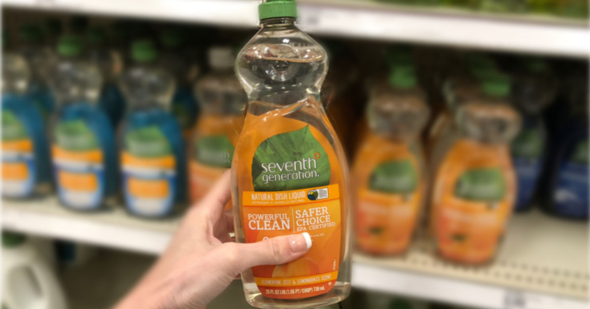 hand holding Seventh Generation Dish Liquid Soap