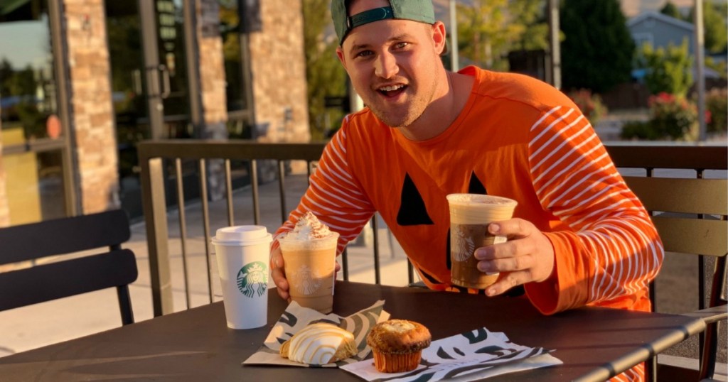 Stetson at Starbucks trying new Fall Drinks