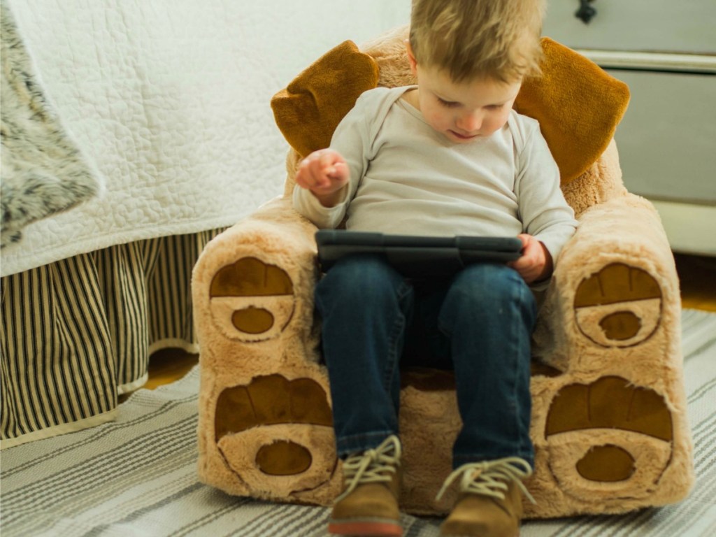 boy sitting in Sweet Seats Dog Chair