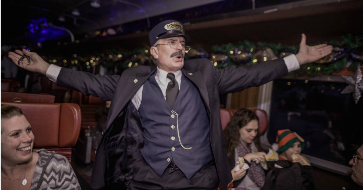Train conductor singing on The Polar Express Train